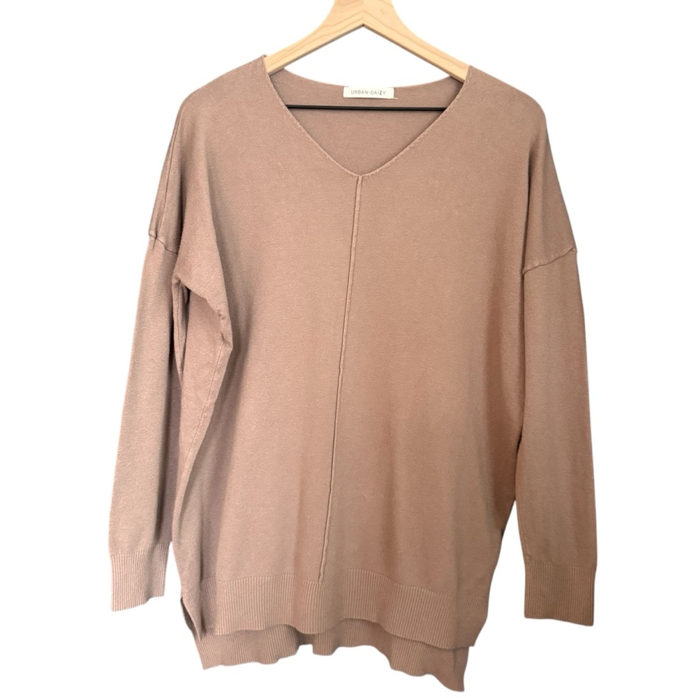 Emma & Sam Tan V-Neck Sweater with Classic Silhouette